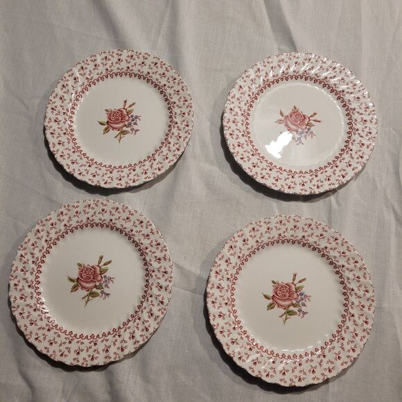 VTG Lot Of 4 Johnson Bros. Rose Bouquet Pink 6 1/4" Bread Plates Made In England - Picture 1 of 6